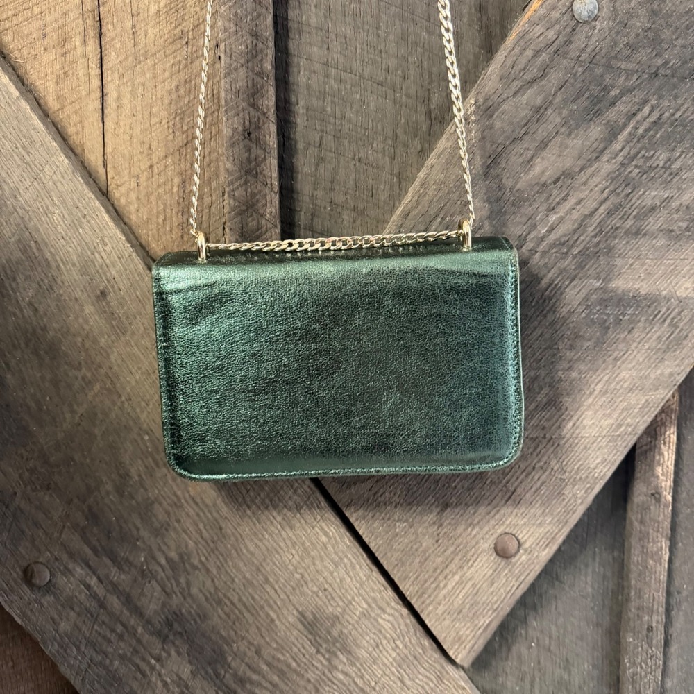 Dune London Metallic Flap Crossbody Bag OS Green Black Evening Clutch - Picture 6 of 8